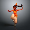 Dancing Girl Character In Orange Top White Pants With Colorful Hair Decorations