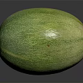 Fresh Green Cantaloupe Fruit with Textured Skin and Oval Shape on Black Reflective Surface