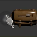 Brown Leather Backpack With Metal Buckles And Mechanical Arm Interaction On Dark Background
