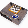 Wooden Coffee Table with Chessboard Top Storage Shelf Books Mugs and Chess Pieces