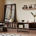 Modern Wooden Bookcase Interior With Storage Boxes Books And Decorative Vase
