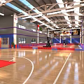 Spacious Basketball Gym Interior With Courts Hoops And Scoreboards