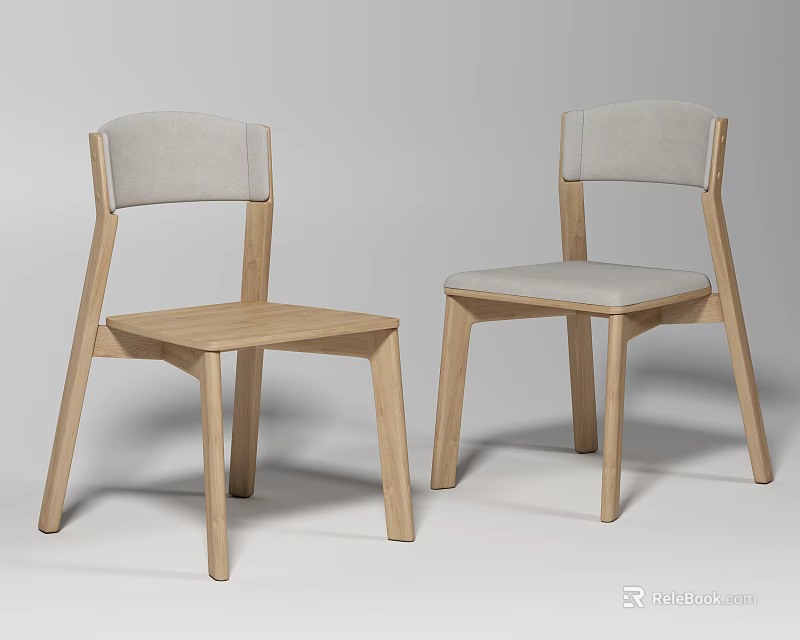 Simple Modern Dining Chairs With Wooden Frame And Gray Padded Seats 3d model 
