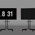 Mobile Digital Screens On Wheeled Stands Featuring Time Display And Blank Panel 3d model