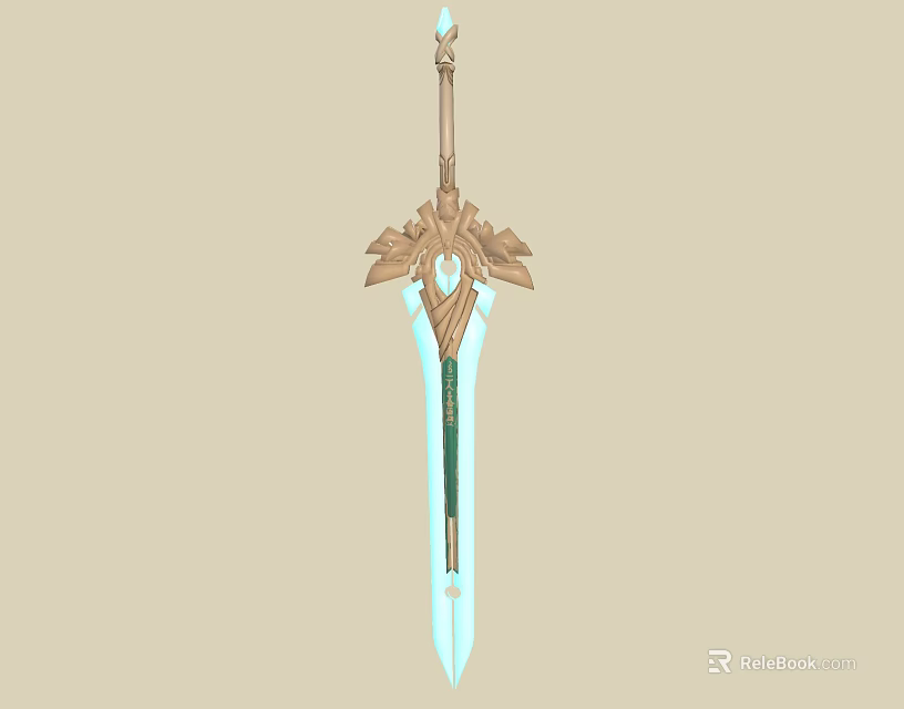Ornate Fantasy Sword Featuring Golden Decorative Hilt And Glowing Blue Blade 3d model
