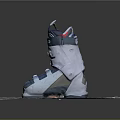 White And Blue Ski Boots With Buckles Placed On Textured Non Slip Mat