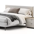 Modern Double Bed With Upholstered Headboard Soft Pillows Plush Bedding And Nightstand 3d model