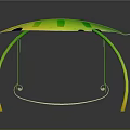 Green And Yellow Leaf Shaped Top Swing With Curved Frame And Hanging Seat