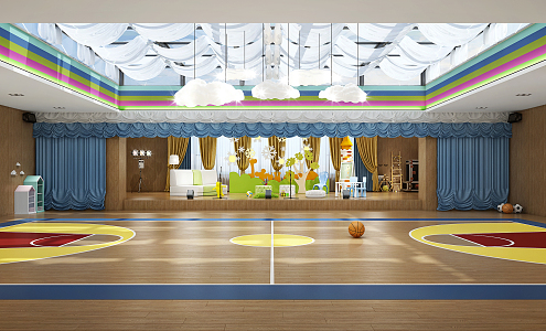 Modern basketball court kindergarten auditorium 3d model