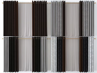 Modern Curtains In Black White Gray Tones With Stylish Design For Home 3d model