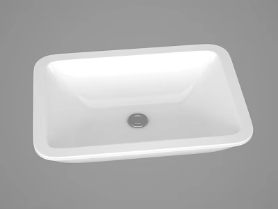 White Rectangular Modern Washbasin With Smooth Surface And Drain Hole 3d model
