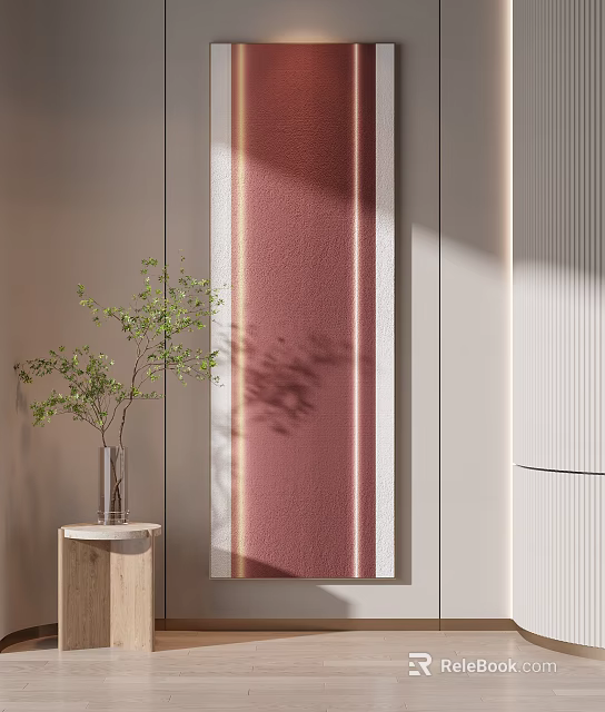 Minimalist Interior With Pink Decor And Green Plant 3d model 