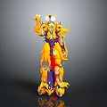 Detailed Yellow And Purple Robot Model With Multiple Joints Mechanical Structure Standing On Gray Background