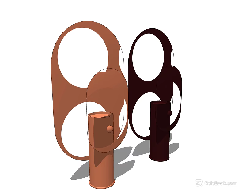 Two Modern Table Lamps in Brown Black with Circular Cutout and Cylindrical Base 3d model 