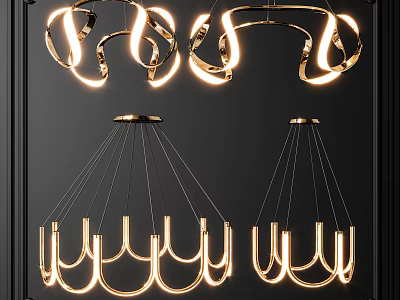 Stylish Modern Chandeliers With Curved Metal Frame And Illuminated Design 3d model