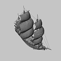 Antique Historical Sailing Ship With Multiple White Sails And Wooden Structure