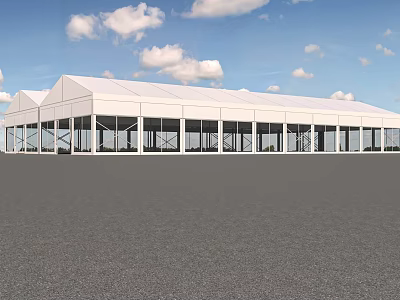 Large White Canopy Structure With Multiple Windows Under Blue Sky For Outdoor Events 3d model