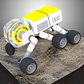 Lunar Rover With Yellow Top White Body And Large Wheels On Moon Sandy Terrain