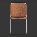 Modern Minimalist Chair With Brown Leather Seat Backrest And Silver Metal Square Frame