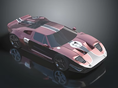 Pink Sports Car With Black White Stripes Sleek Racing Design Shiny Wheels And Number 10 3d model
