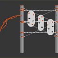 Outdoor Climbing Playground Structure With Orange White Net Ladder And Poles