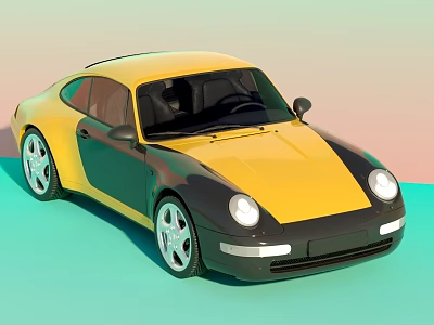 Yellow And Black Two Door Sports Car With Silver Wheels And Vintage Design 3d model