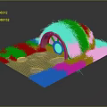 Cartoon Scene With Small House Grass Roof Arched Entrance And Stone Path