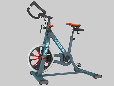 Rebound Gray Stationary Exercise Bike With Orange Seat And Red Flywheel For Home Fitness 3d model