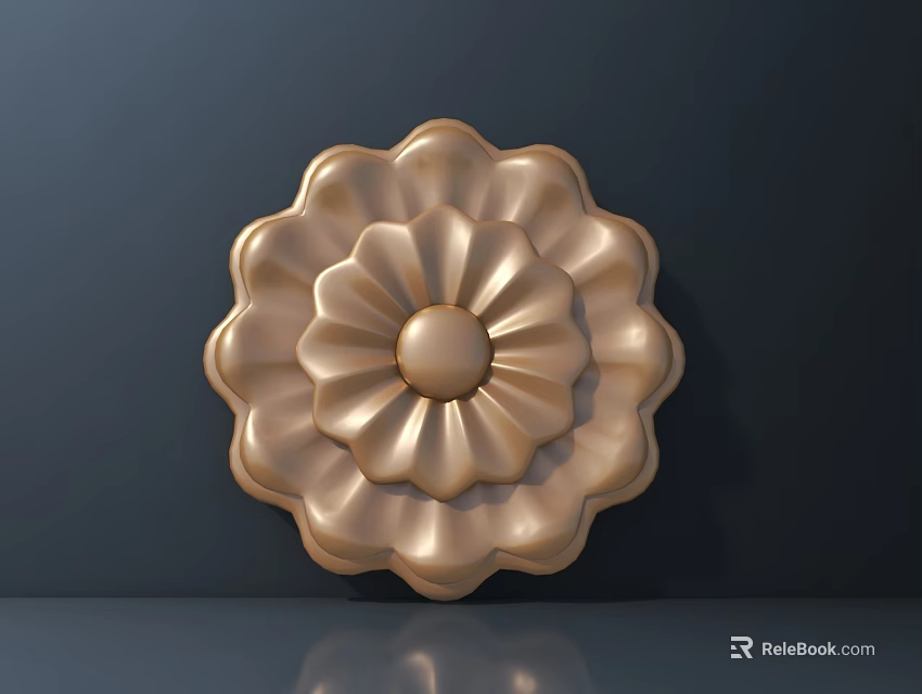 Golden Circular Floral Carving With Intricate Petal Details On Dark Background 3d model 