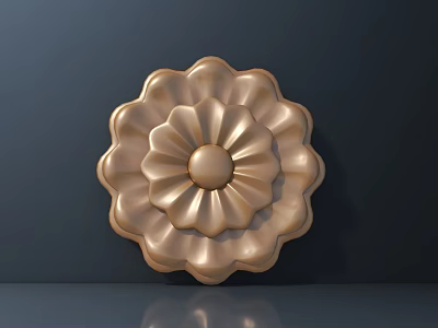 Golden Circular Floral Carving With Intricate Petal Details On Dark Background 3d model