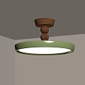 Modern Minimalist Ceiling Light With Wooden Top Green Circular Frame And White Lampshade