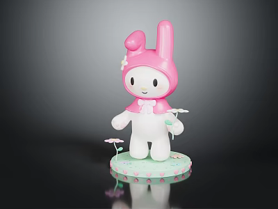 Pink Rabbit Shaped Furniture Decor With Pink Hat White Body Green Base And Small Flower 3d model