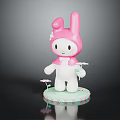 Pink Rabbit Shaped Furniture Decor With Pink Hat White Body Green Base And Small Flower