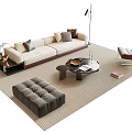 Modern Sofa and Coffee Table Set with Throw Pillows Ottoman Floor Lamp and Area Rug