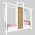 Kids Bed with White Frame Wooden Panel and Pink Mattress Featuring Number 312