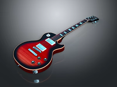 Vintage Electric Guitar With Red Black Gradient Finish Glossy Surface Rosewood Neck And Dual Pickups 3d model
