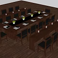 Long Wooden Conference Table With Black Chairs In Modern Meeting Room