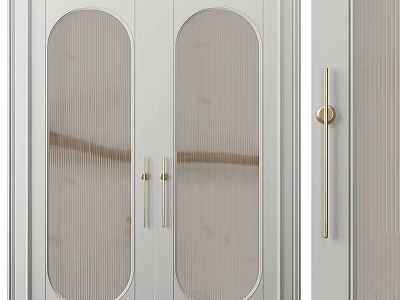 Modern White Wardrobe With Double Vertical Striped Glass Doors And Gold Handles Design 3d model