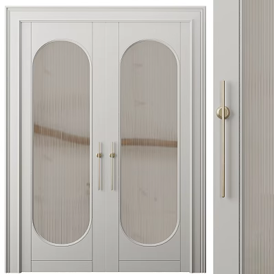 Modern White Wardrobe With Double Vertical Striped Glass Doors And Gold Handles Design 3d model