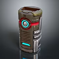 Futuristic Metallic Weapon Device With Glowing Blue Red Core And Cylindrical Design