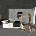 Modern Hotel Room Interior With King Bed Floor To Ceiling Window Gray Walls And Artwork
