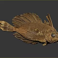 Wooden Brown Fish Carving Featuring Large Eyes Leaf Like Fins and Unique Design