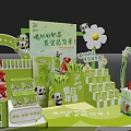 Vibrant Garden Landscape with Panda Figures Flowers Green Plants and Spring Barbecue