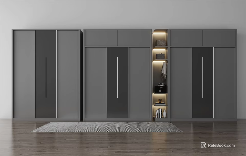 Modern Wardrobe Interior Design With Multiple Cabinets And Lit Open Shelves 3d model