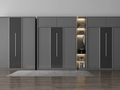 Modern Wardrobe Interior Design With Multiple Cabinets And Lit Open Shelves 3d model