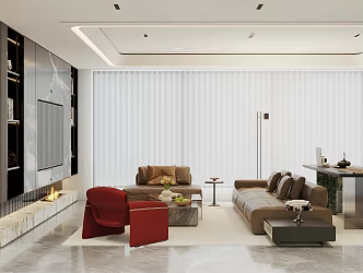 Modern Italian Home Living Room Light Luxury Italian Living Room Sofa Coffee Table Combination Advanced Grey Living Room Open Study Light Luxury Horizontal Hall Living Room 3d model