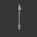 Ornate Metallic Fantasy Staff With Spiked Top And Intricate Carved Details