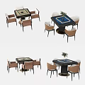 Stylish Entertainment Table With Chessboard Top And Brown Chairs Decorative Plant