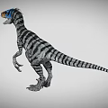 Realistic Dinosaur With Blue Yellow Head And Black White Striped Body In Standing Pose