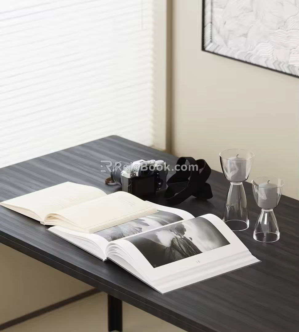 Book Ornaments Book Camera Candle 3d model
